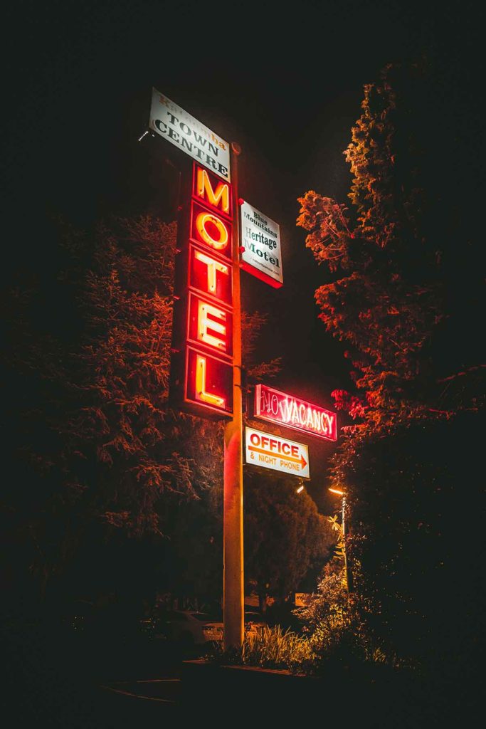 Motel neon sign at night